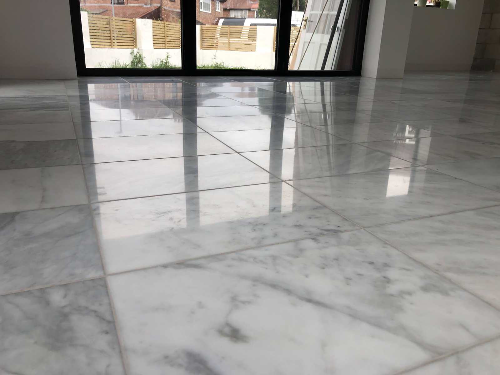 Marble Polishing and floor Cleaner for marbles floors, this is a clean carrara marble floor cleaned with HR Future Clean marble cleaner.