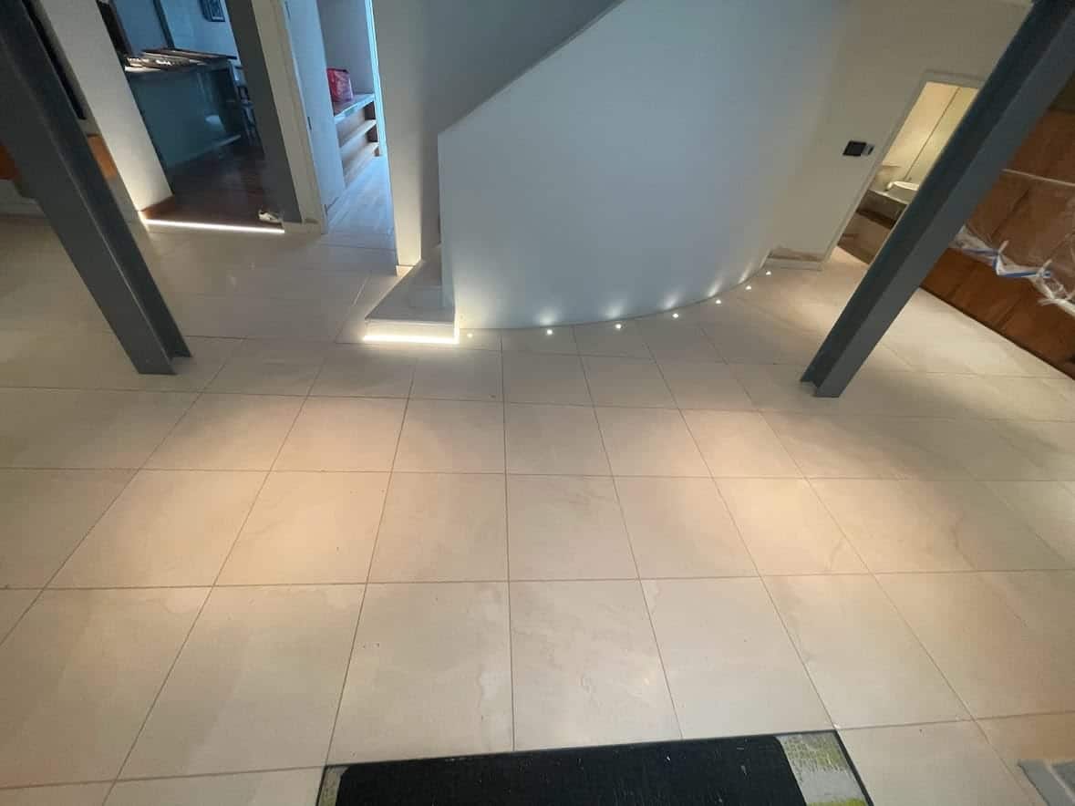 limestone floor tiling in Manchester, this is a bran newly installed limestone 20mm floor.